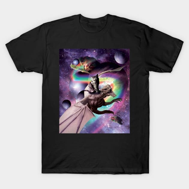 Space Cat Riding Dragon - Tacos And Rainbow T-Shirt by Random Galaxy